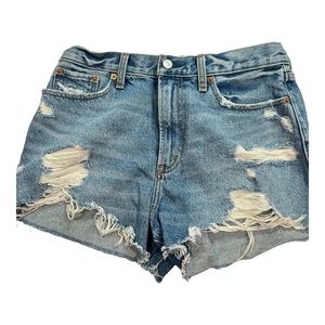 Abercrombie Annie high rise denim shorts 100% cotton distressed destroyed 29